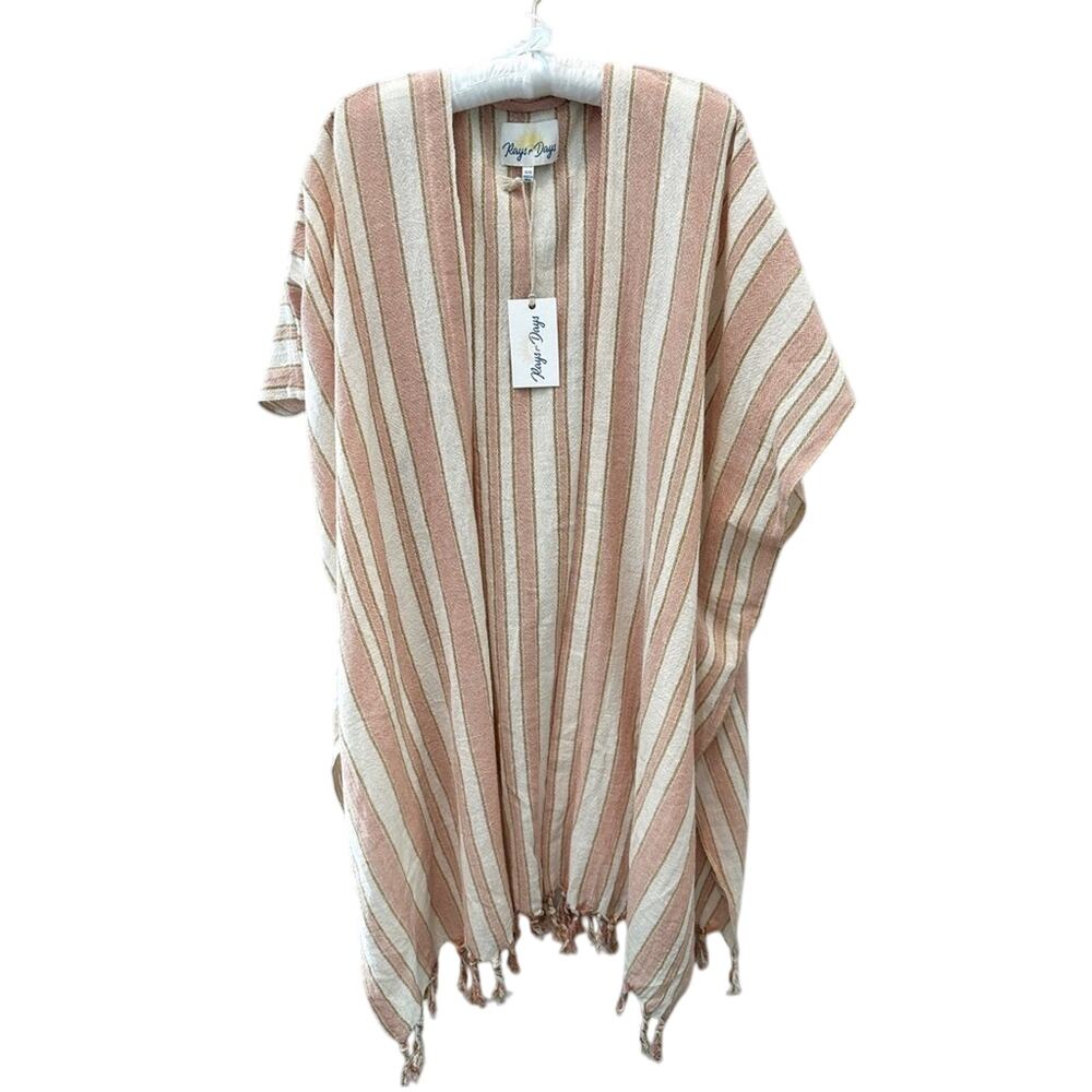 RAYS FOR DAYS | Boho Striped Kimono Cardigan Cotton Tassel Hem NWT | One Size